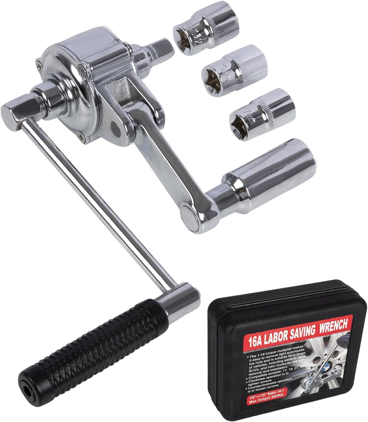 Angchun Torque Multiplier Wrench Set - 1:16 Torsional Torque Wrench Lug Nut Remover Tool Set Labor Saving Torque Multiplier 1/2 Drive with 17mm/19mm/21mm Sockets for Loosening Car Tire Lug Nuts
