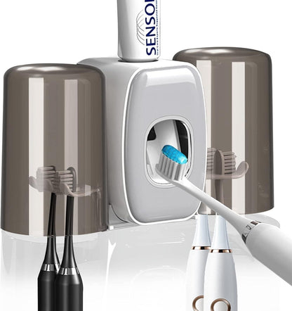 Tooth Brush Holders Set with Toothpaste Dispenser Wall Mounted