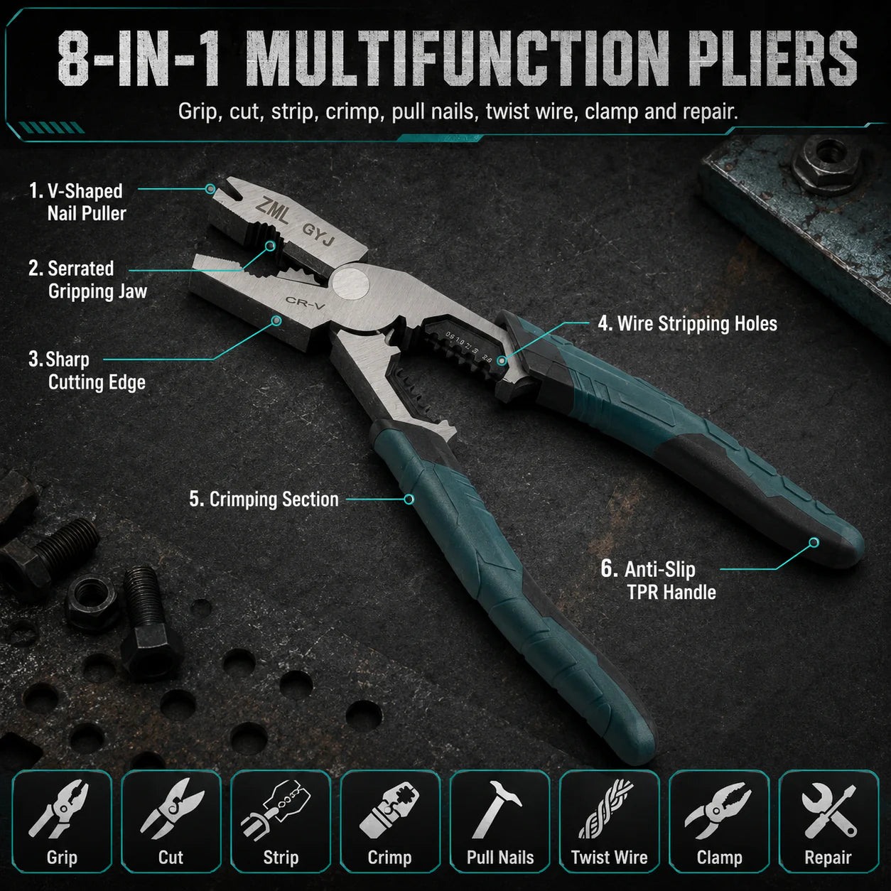 Pliers — Cut, Strip, Crimp & Grip with One Compact Tool