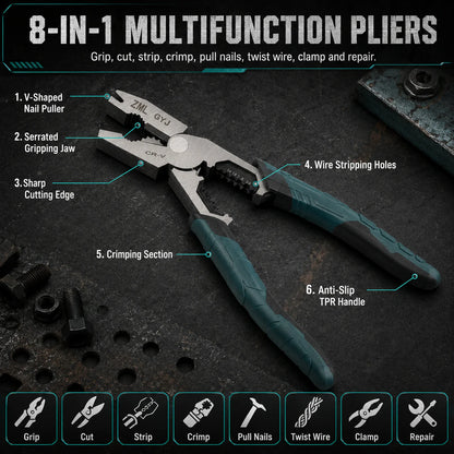 Pliers — Cut, Strip, Crimp & Grip with One Compact Tool