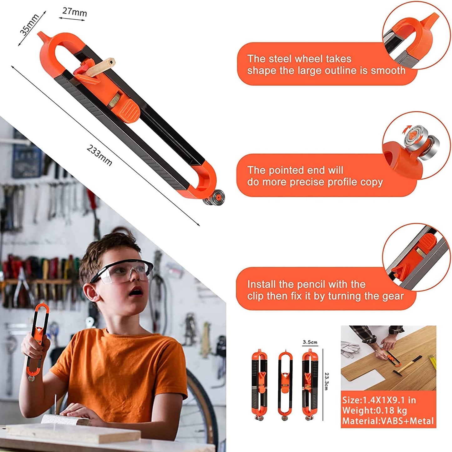Contour Gauge Scribe Tool,Baowox Precise Profile Gauge Tool with Lock for Pencil Woodworking Edge Corner Measuring Profile Duplicator
