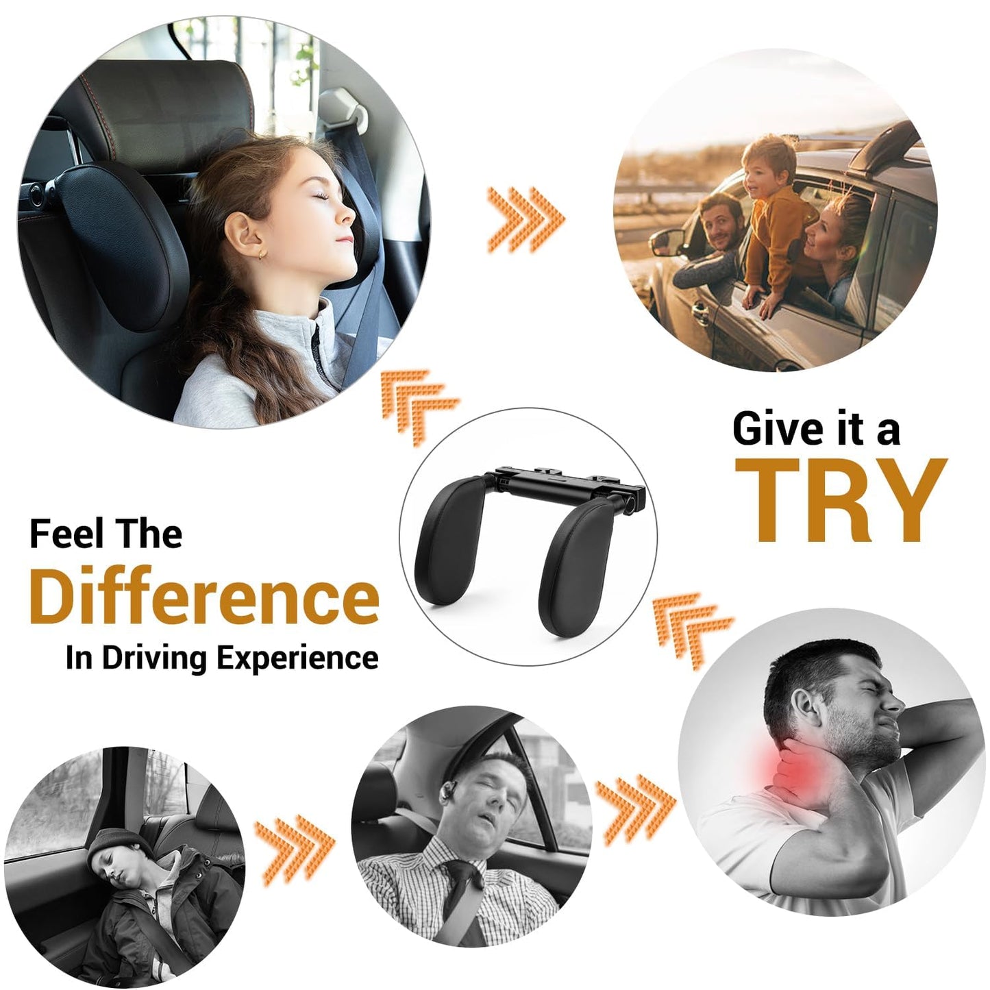 Car Seat Headrest Pillow, Headrest for car, Head Neck Support Detachable, seat held Pillow, 180 Degree Adjustable Both Sides Travel Sleeping