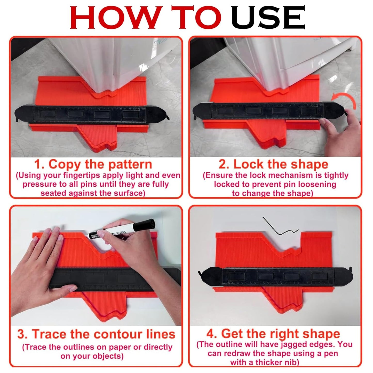 Digital Craft 10 Inch Contour Gauge Widen Plastic Profile Duplicator Tool for Copying Irregular Shapes Wood Template Measuring Tool for Flooring Tile Laminate Precise Fit Cutting