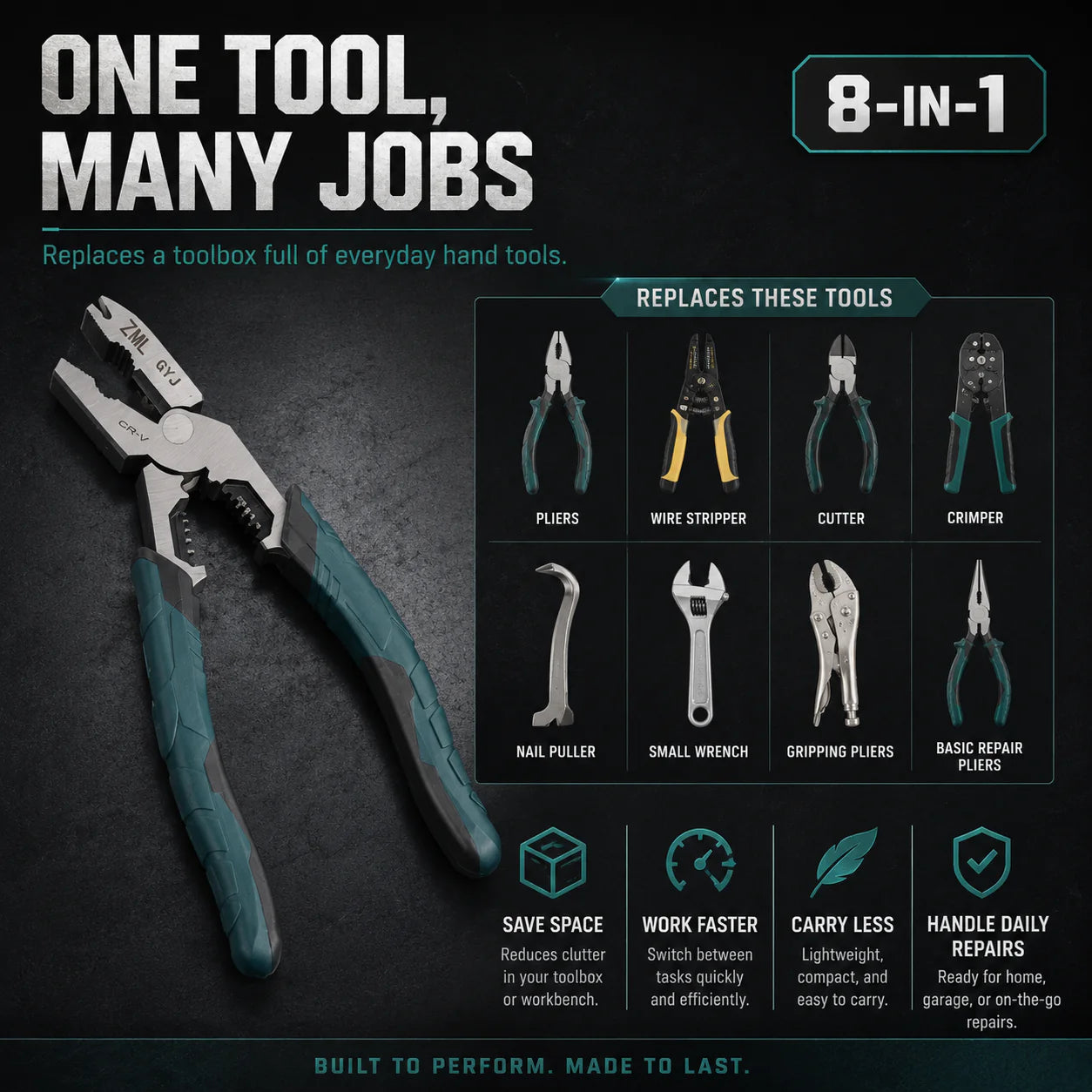 Pliers — Cut, Strip, Crimp & Grip with One Compact Tool